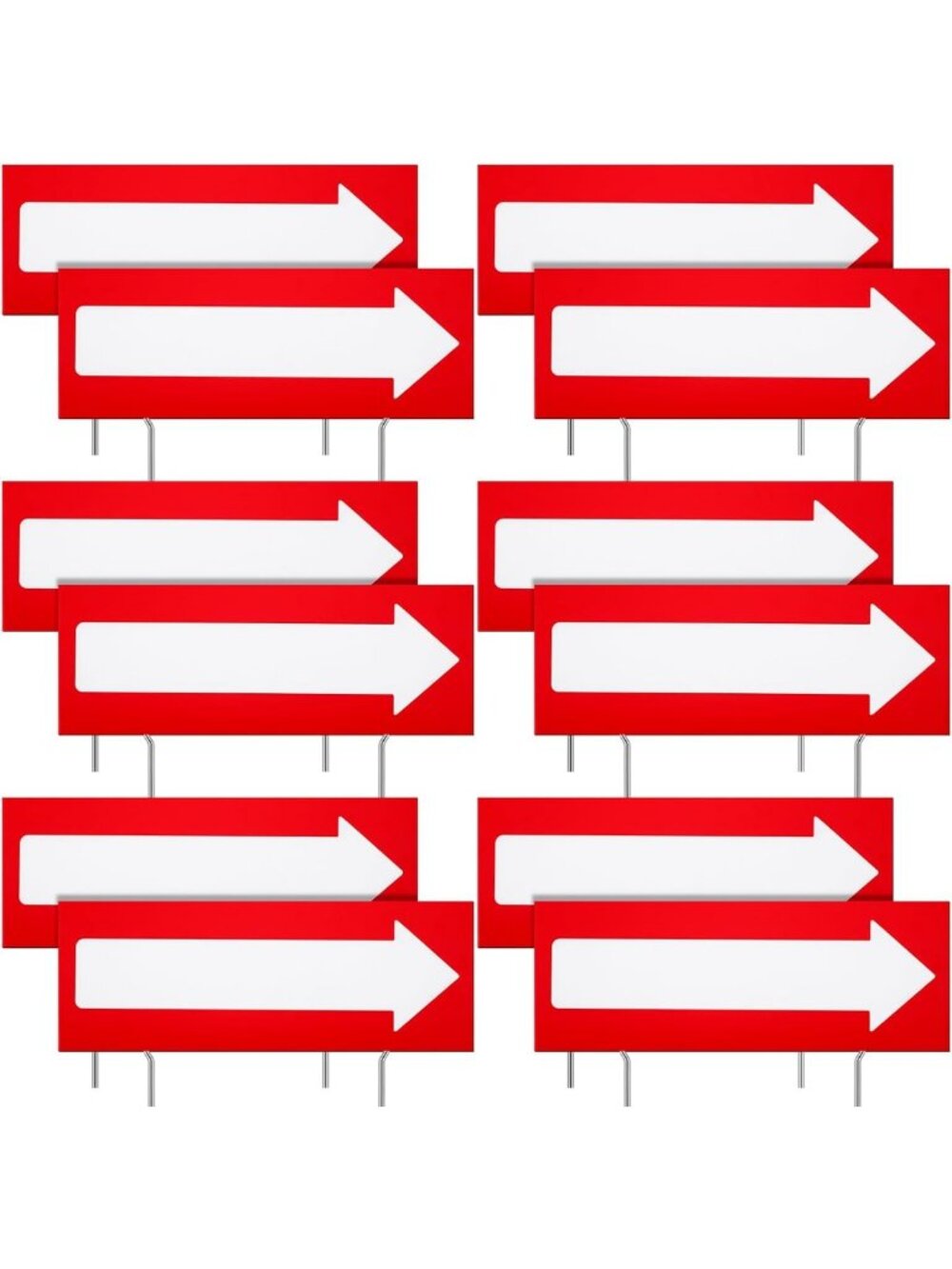 12 Pcs Double-Sided Arrow Yard Signs - Red Corrugated Plastic Directional Stakes